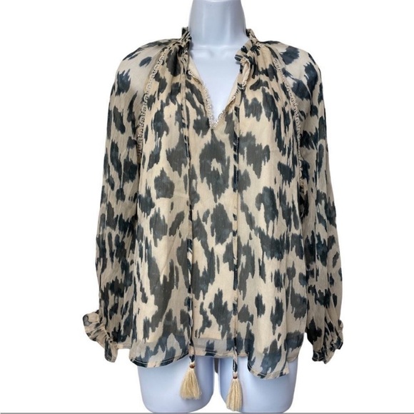 𝅺BISHOP + YOUNG Animal Print Peasant Blouse Small NWT - Picture 1 of 9